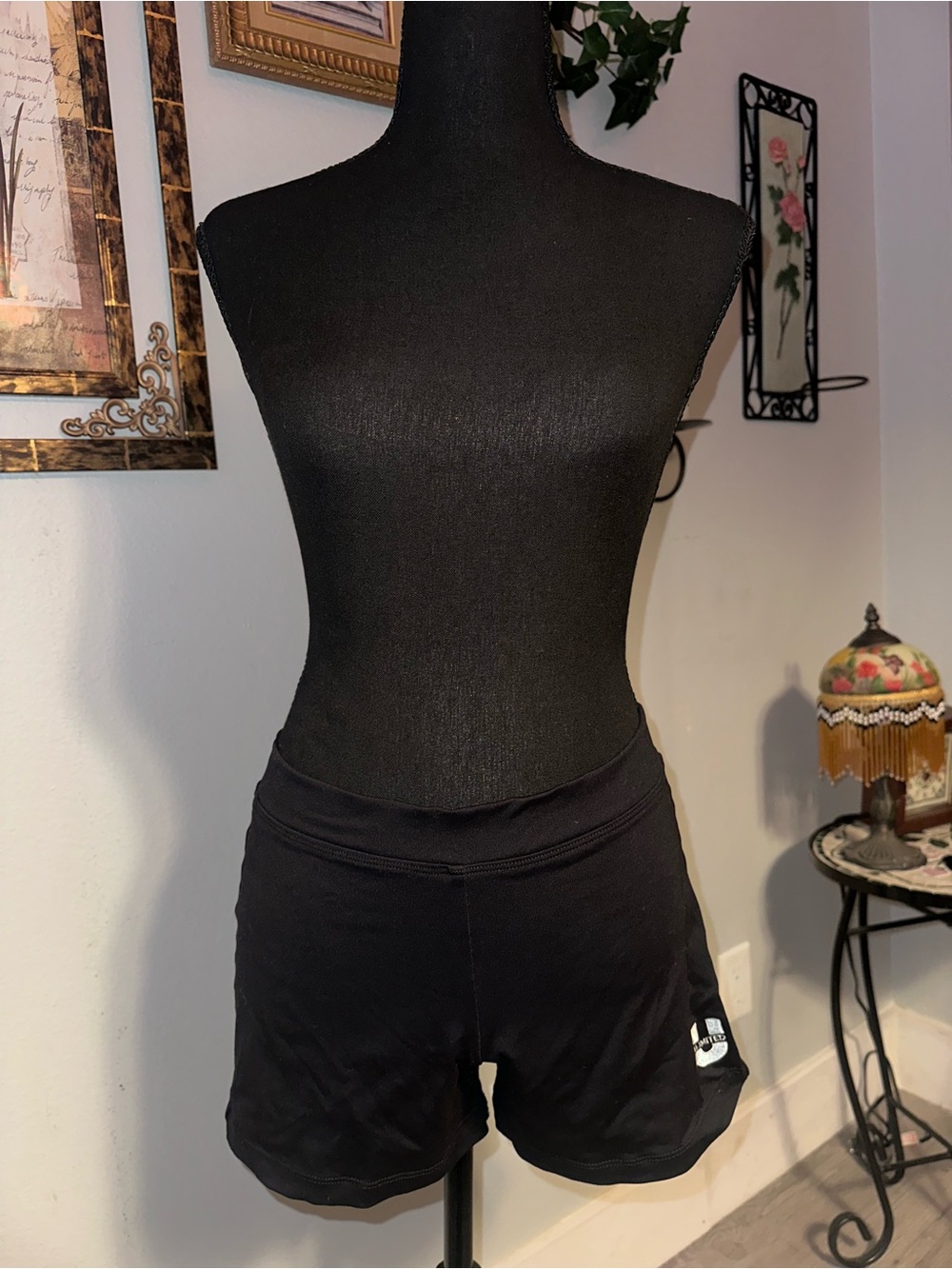Vintage Dance Unlimited Embroidered Black Athletic Shorts Elastic Waist, Size L